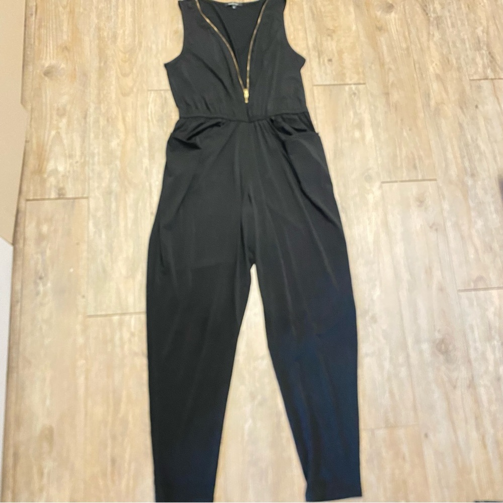 Ambiance Black Sleeveless Jumpsuit with Gold Front Zipper Womens M Black